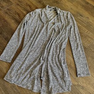 Grey Striped Long Open Cardigan Size Large Long Sleeved